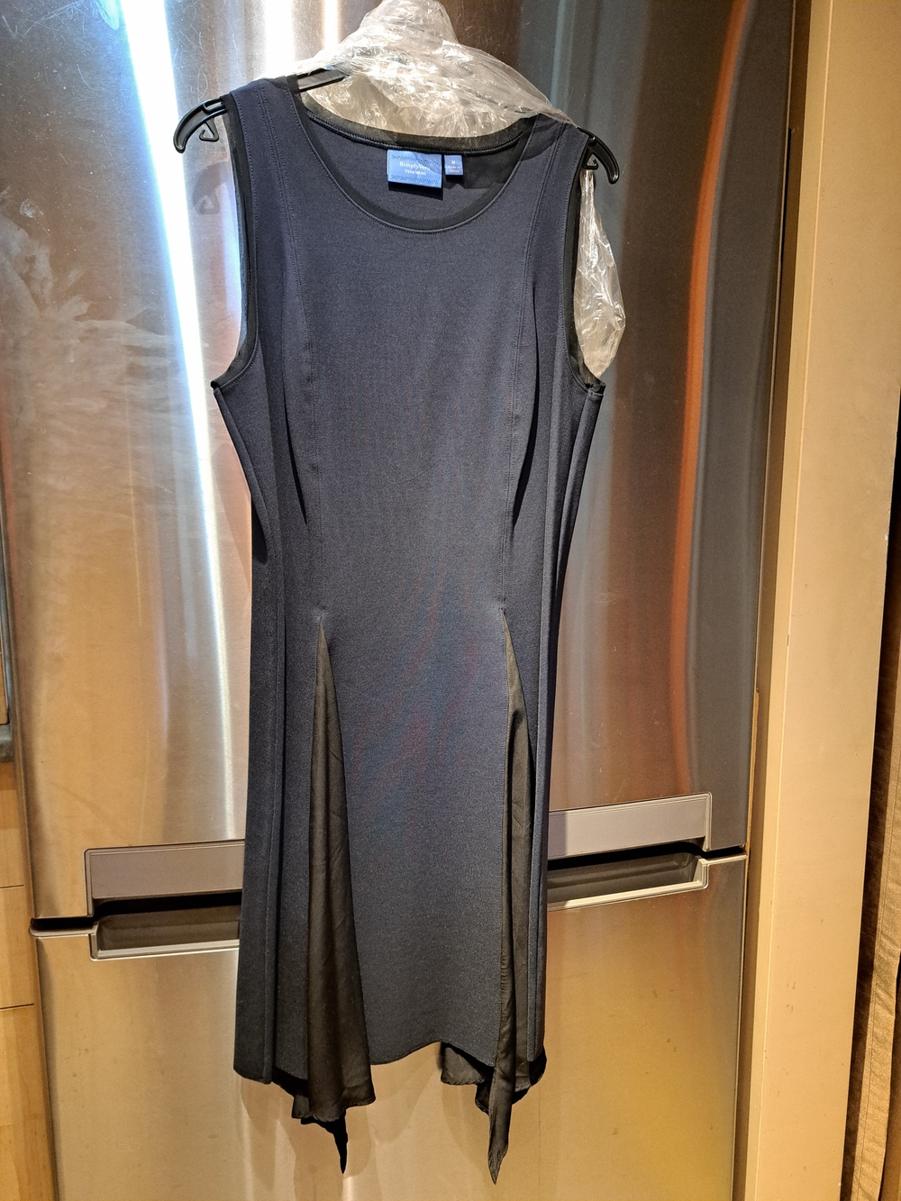 Sleeveless Durk Blue And Black Women's Dress with Flared Panels